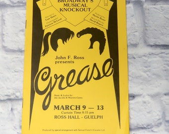 Vintage 1982 GREASE Musical Program Ross Hall Guelph Ontario b4