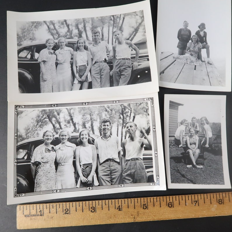 Lote de 4 fotos vintage de la década de 1940, instantáneas de jóvenes, hombres y mujeres n1-14 imagen 5