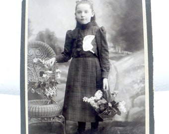 Cabinet Card Studio Photo Child Girl with Basket Portrait Antique Photograph P3