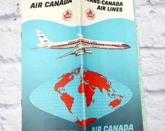 Folleto vintage de la década de 1970 Ephemera AIR CANADA Trans-Canada Air Lines con mapas B4b