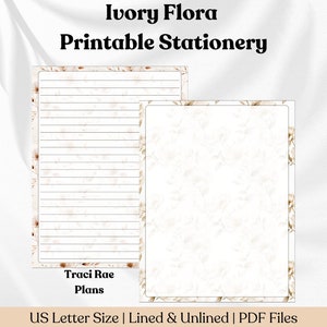 Papelería imprimible - Flora marfil, carta estadounidense, papelería floral