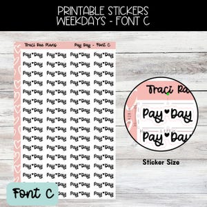 Font C Printable Pay Day Script Stickers