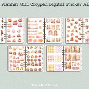 Bijgesneden digitaal stickeralbum herfstplanner meisje