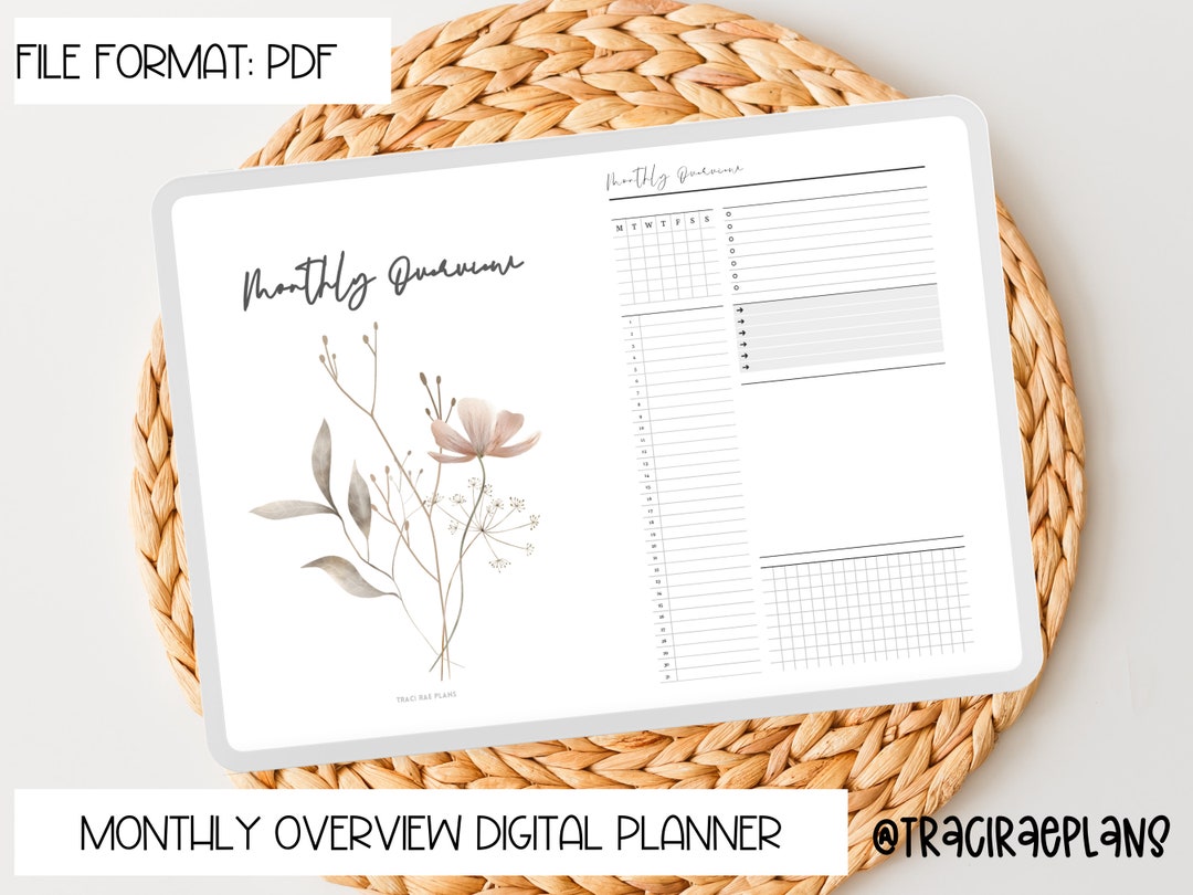Digital Planner Monthly Overview Undated - Etsy