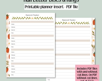 Insertion d'agenda imprimable disques et anneaux demi-lettres - Suivi du mot de passe fraise d'été