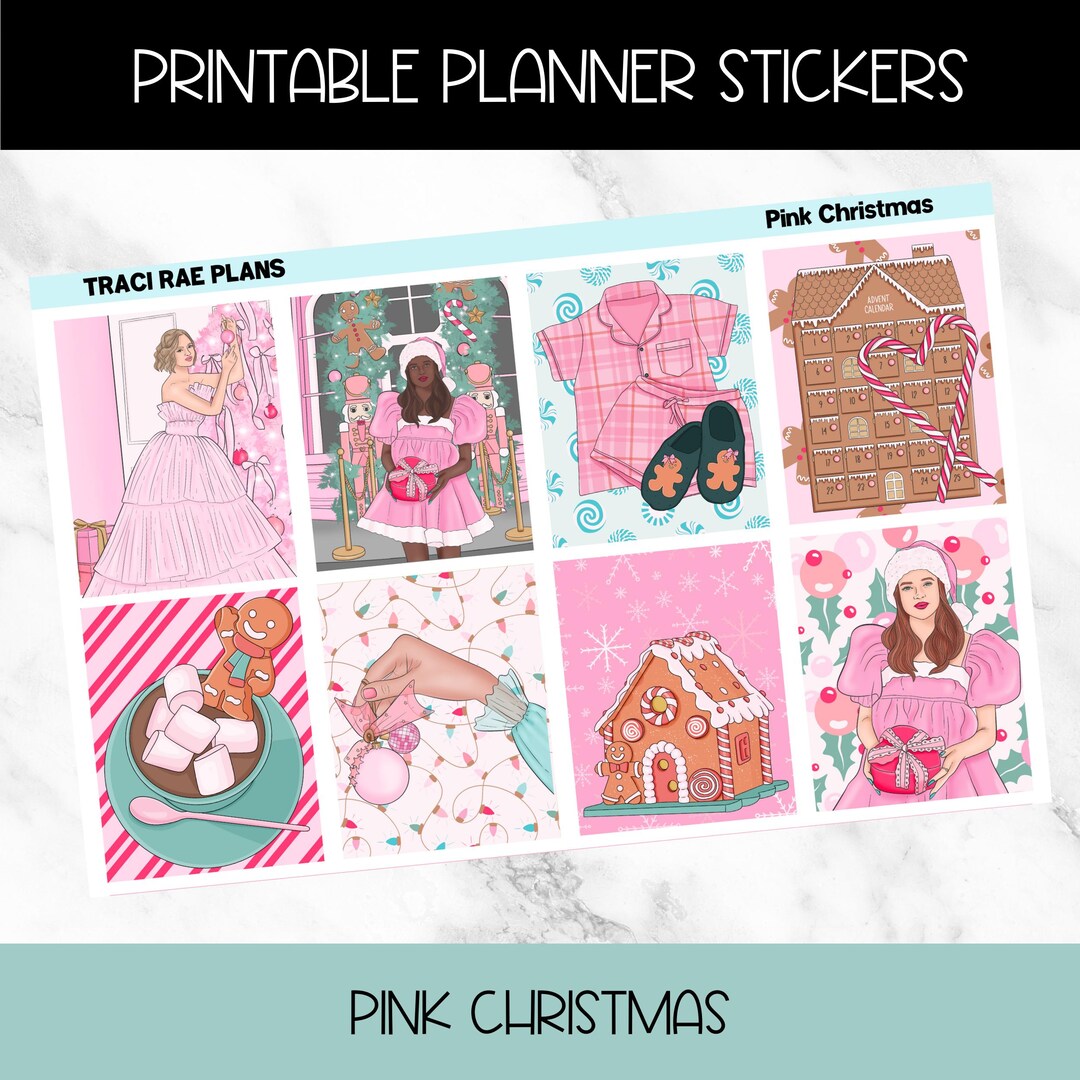 Printable Vertical Sticker Kit - Pink Christmas - Etsy