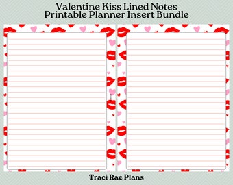 Printable Insert Bundle - Valentine Kiss Lined Notes