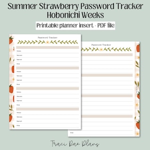 Hobonichi Weeks Printable Planner Insert - Summer Strawberry Password Tracker
