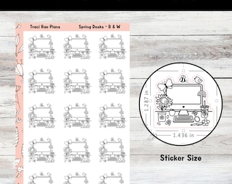 Black & White Spring Desks Printable Planner Stickers