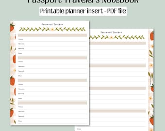 Passport TN Printable Planner Insert - Summer Strawberry Password Tracker