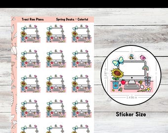 Colorful Spring Desks Printable Planner Stickers