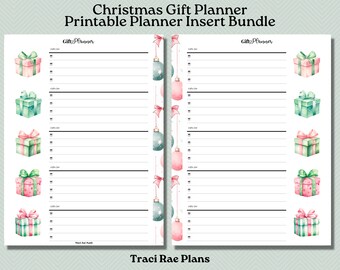 Paquete de insertos imprimibles para el planificador de regalos de Navidad