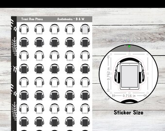 B & W Audiobook Tablets Printable Planner Stickers