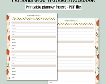 Personal Wide TN Printable Planner Insert - Summer Strawberry Password Tracker