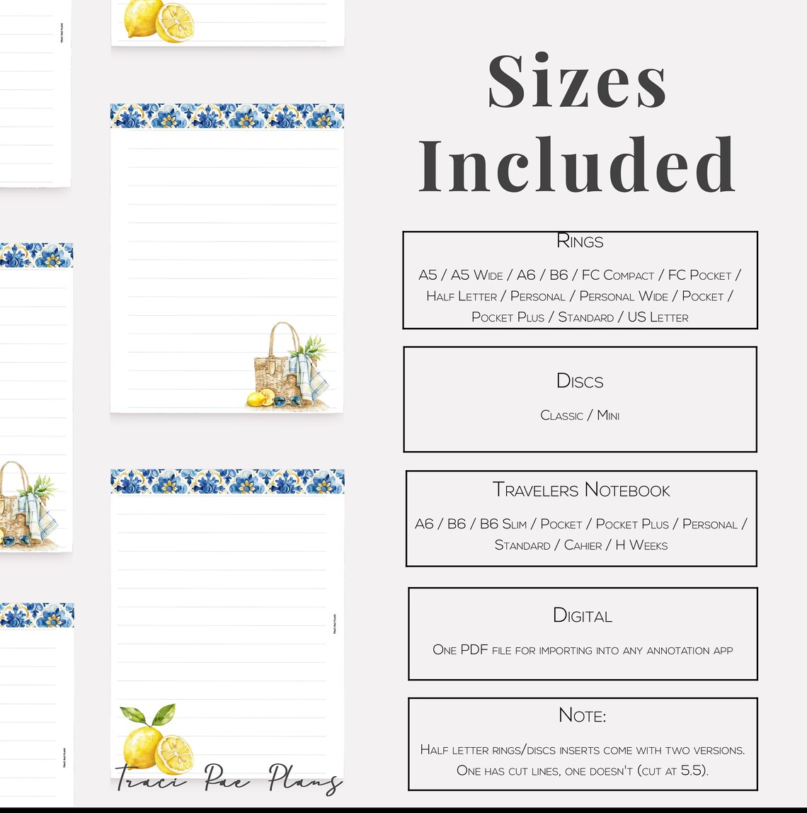 Printable Insert Bundle - Lined Lemon Notes - Etsy