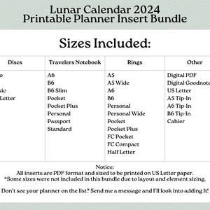 Printable Insert Bundle Lunar Calendar 2024 - Etsy