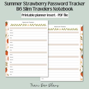 B6 Slim TN Printable Planner Insert - Summer Strawberry Password Tracker