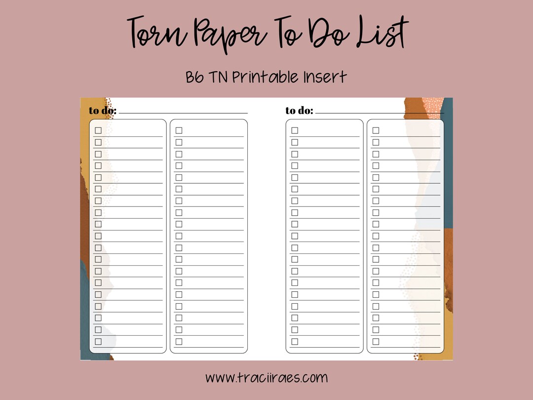 Printable Torn Paper to Do List B6 TN - Etsy Australia