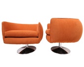 Vintage Swiveling Lounge Chair Pair - Milo Baughman, Adrian Pearsall Style - Original Vintage Design with Newer Fabric - Earthy Orange