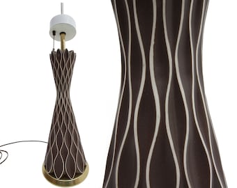 Gerald Thurston Table Lamp for Lightolier -honeycomb - Chocolate Wave Ceramic - White Pin Striping - Brass base - USA - 1950s