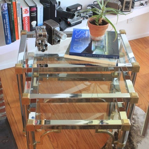 Maison Jansen Nesting Tables- Chrome with detailed Brass Accents- Hollywood Regency Style- Mid Century- Accent Tables image 3