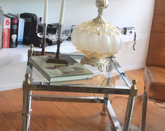Mid Century Chrome/ detailed Brass Accent Square End Table by Maison Jansen - Side Table-Hollywood Regency - Mid Century- Accent Table