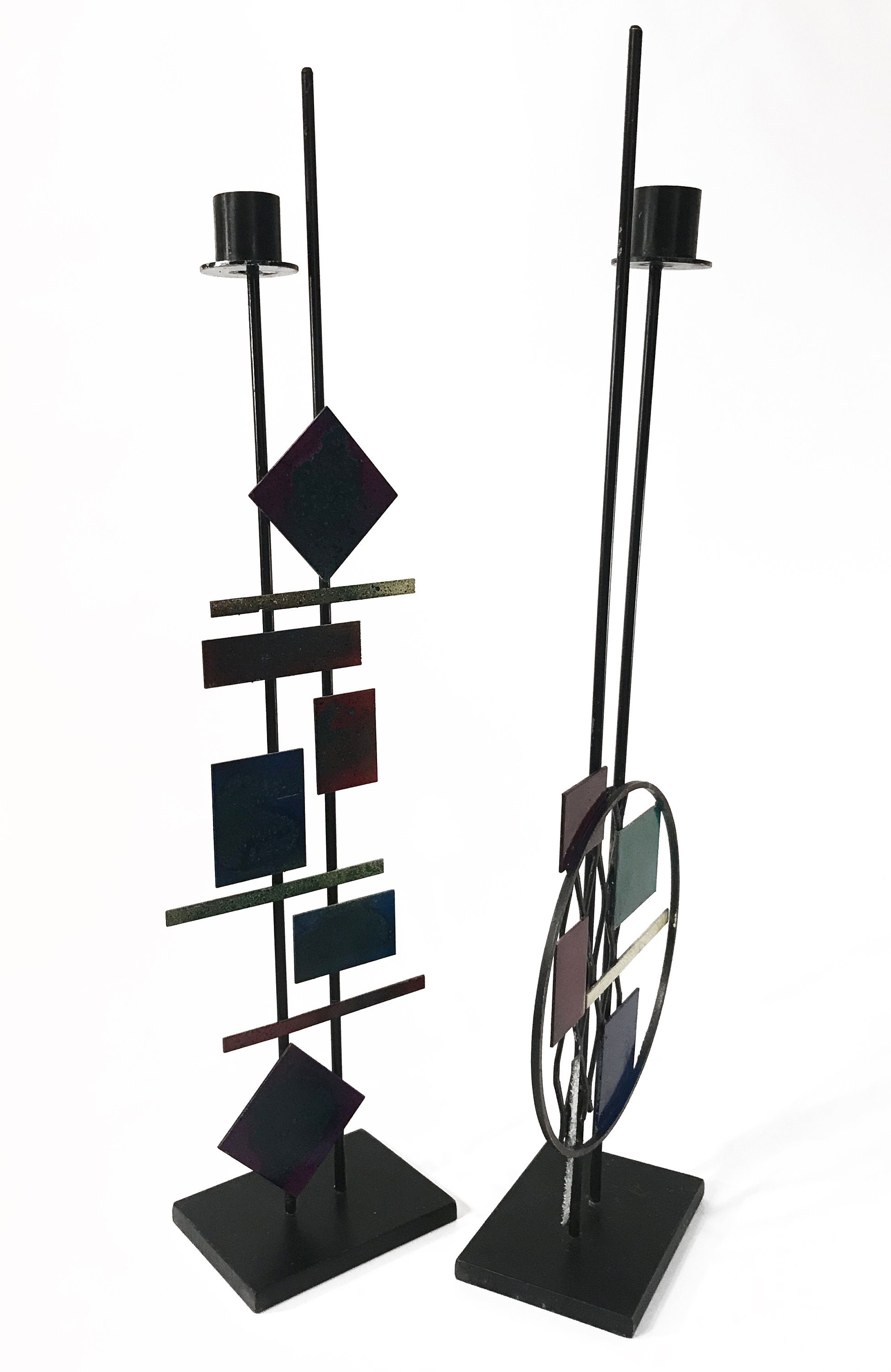 Large Abstract Sculptural Candle Holders Steel Colorful Etsy