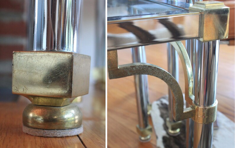 Maison Jansen Nesting Tables- Chrome with detailed Brass Accents- Hollywood Regency Style- Mid Century- Accent Tables image 5