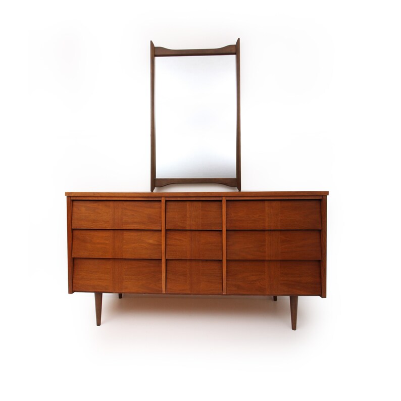 Mid Century Modern Walnut Triple Dresser And Mirror By Ward Image 0