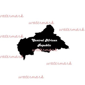 May include: A black and white map of the Central African Republic. The text "Central African Republic" is written in white on the map.