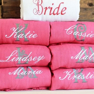 Personalized Bridal Party Robes - Bridesmaid Robes - Bridal Party Robes - Customized Getting Ready Waffle Cotton Robes - Monogrammed Robe