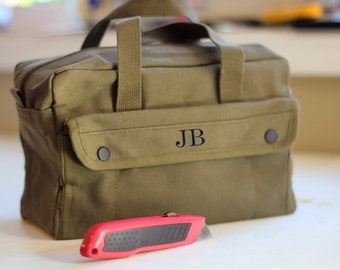 El soldado JOE Bolsa de herramientas emitida por el gobierno - Regalos personalizados para padrinos de boda - Regalo del padrino - Bolsa de herramientas de lona con mecánica de regalo para padrinos con monograma