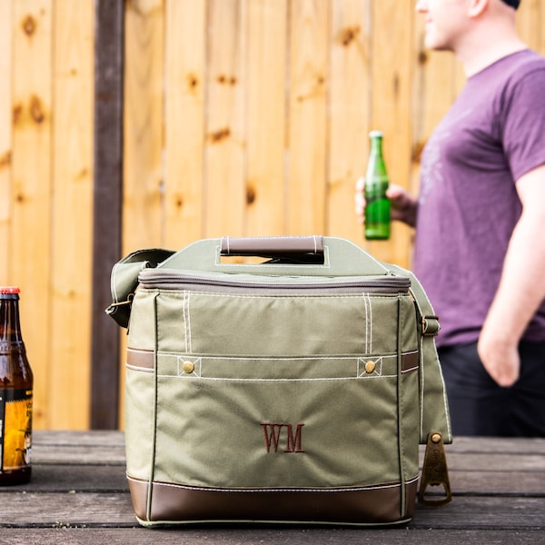 Personalized Beer Cooler Bag // With Bottle Opener // Groomsmen gifts - Father's Day Gift