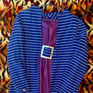 1950s/60s Horizontal Striped Square Buckle Coat size Medium