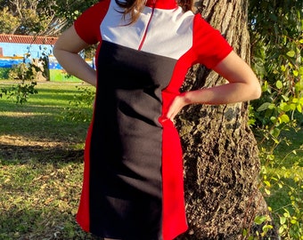 1990s MOD Color Block Mock Neck Mini Dress size Small