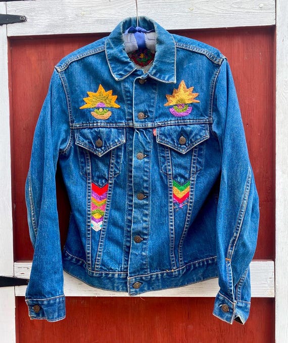 Rare Vintage 1960s/ Early 70s Levis Big E Embroidered Denim Jacket 