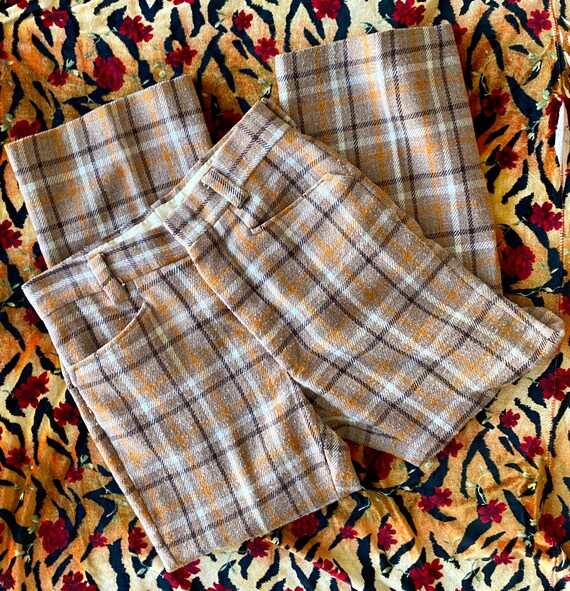 Awesome 1970S Wool Plaid Pleated Trousers with sl… - image 3