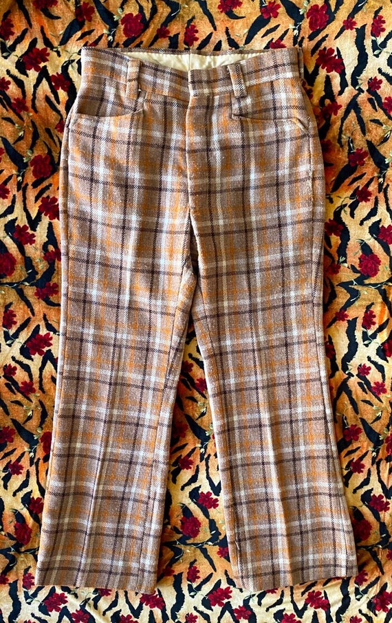 Awesome 1970S Wool Plaid Pleated Trousers with sl… - image 1