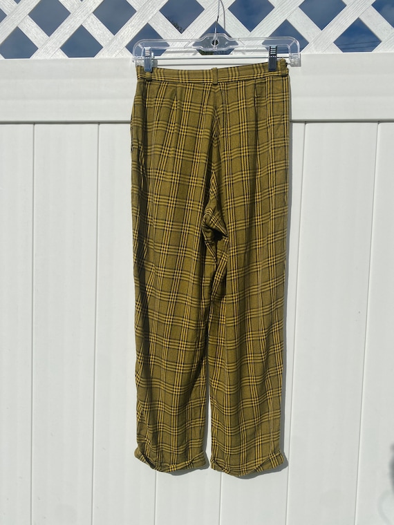 super Cute 1990s Yellow Paid Cuffed Trousers size… - image 2
