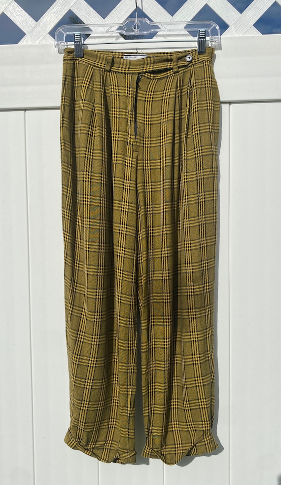 super Cute 1990s Yellow Paid Cuffed Trousers size… - image 1