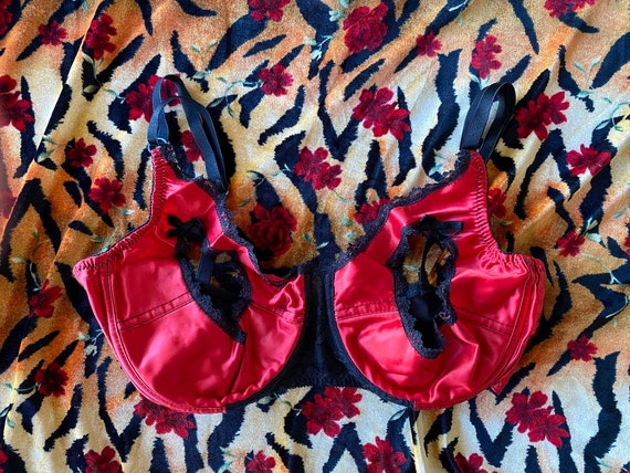 1980s Frederick's of Hollywood Red satin and blac… - image 1