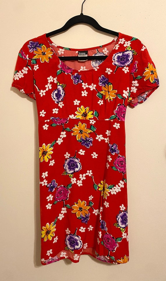 1990s Colorful Flower Power Short Sleeve Mini Dres