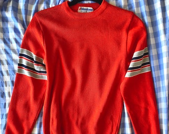 1970S Knit Pullover Sweater with Horizontal Arm Stripes size Y L or adult XS