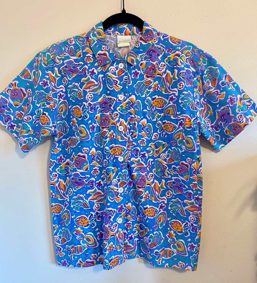 1980S Jantzen Fun Multicolor Fish Tropical Print Short Sleeve Etsy