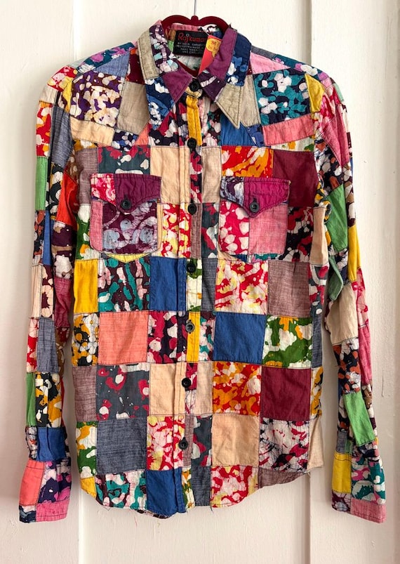 1960s Patchwork Multi-Swirl Pattern Button Down S… - image 1