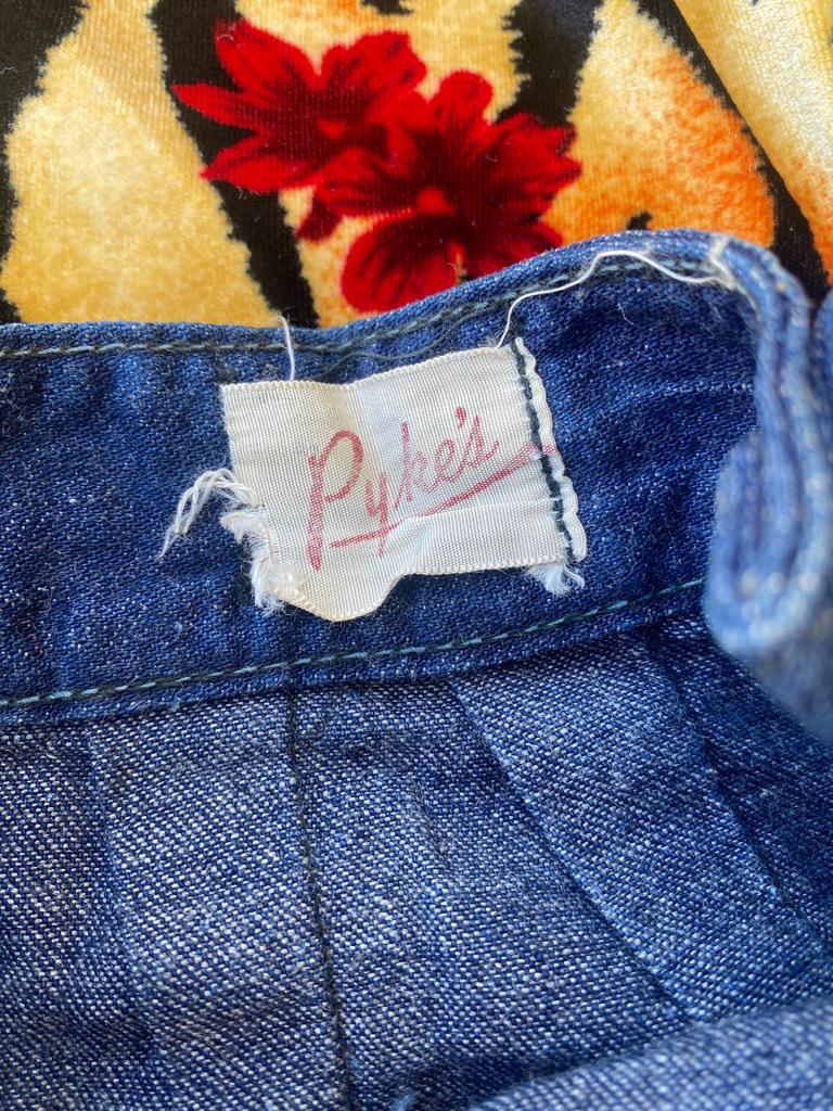 Vintage 1940s PYKE'S Dark Blue Denim Dungarees Size XXS 22 Inch