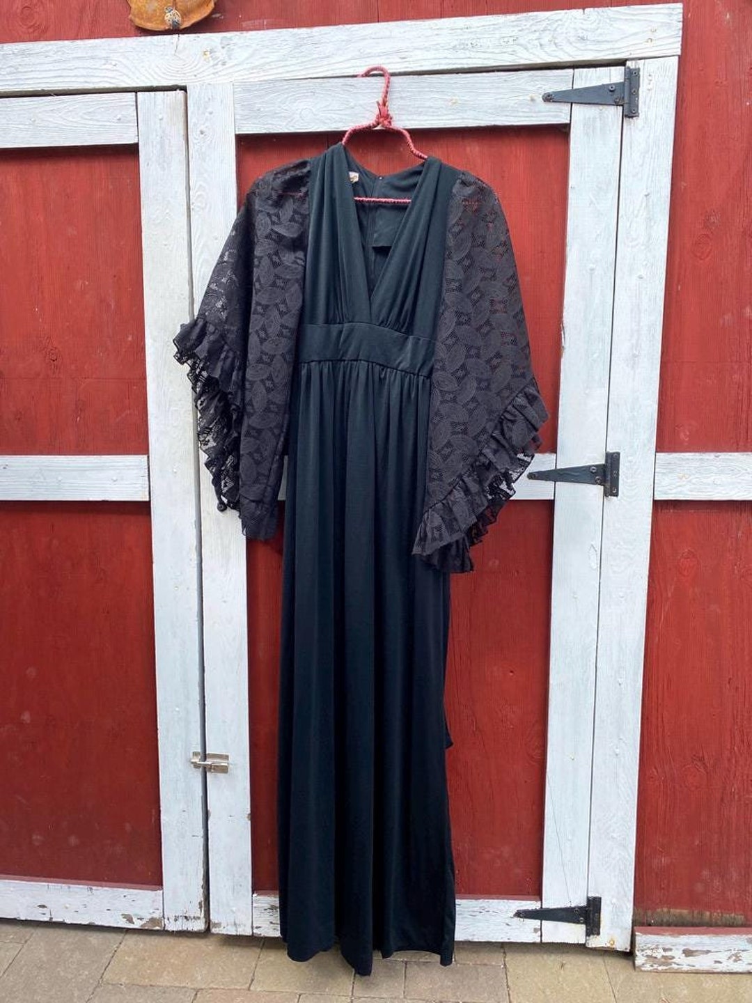 1960s RAG DOLLS Hippie Goth Priestess Angel Sleeve Floor Length Dress ...