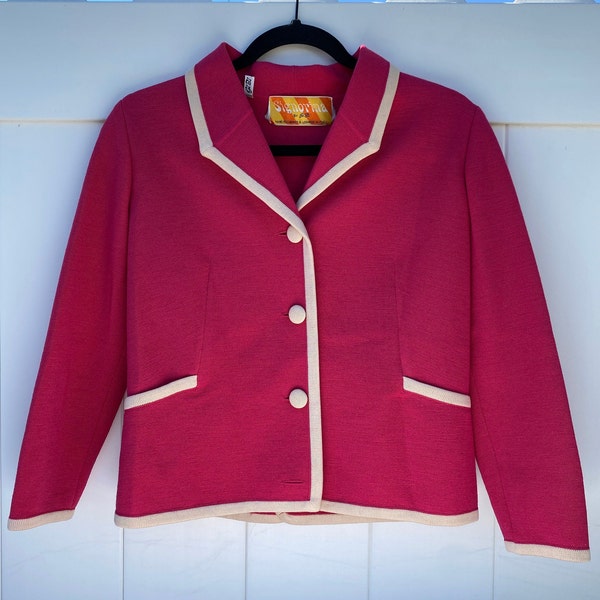 1960s SIGNORA Hot Pink Mod Wool Knit Blazer with White Trim Made in Italy