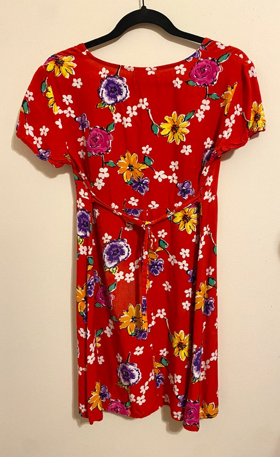 1990s Colorful Flower Power Short Sleeve Mini Dre… - image 2