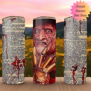 HORROR FREDDY NEWSPAPER Split Tumbler/ Horror/halloween/ 